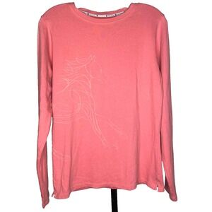 IRIDEON women's size L riding wear long sleeve coral  V neck stretch shirt horse